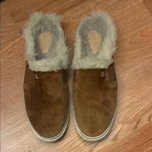 Ralph Lauren Brown Fur-Lined Slip-On Shoes Size 8.5